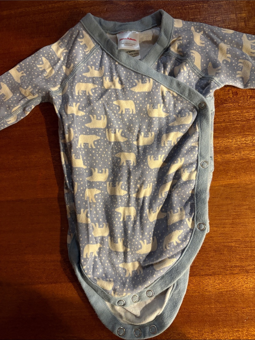 Hanna Anderson Light Blue Polar Bear Wrap One-Piece Bodysuit